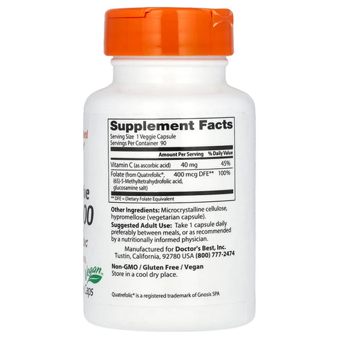 Image of Fully Active Folate with Quatrefolic (400mcg) 90caps supplement facts